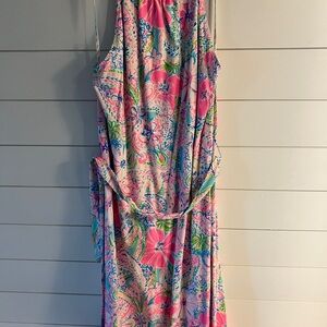 Lilly Pulitzer Mabry Midi Dress pink floral with spaghetti straps Size XL
